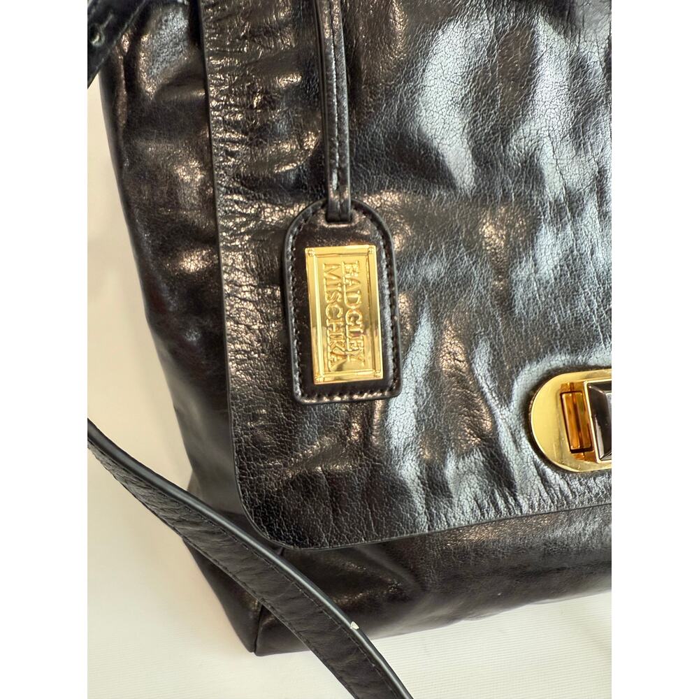 Badgley Mischka Black Purse Cross Body Shoulder Flap Gold Buttons - Picture 4 of 8